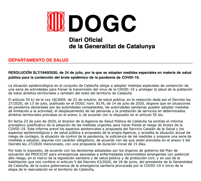 Cataluña: Nuevos horarios para establecimientos publicados en el Diario Oficial