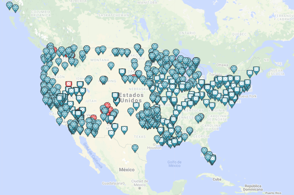 Mapa interactivo con el estado de las reaperturas y cierres en los Estados Unidos (932 casinos abiertos y 66 cerrados)