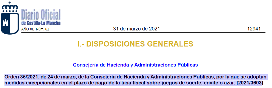 Castilla La Mancha publica HOY el Aplazamiento del pago de Tasa