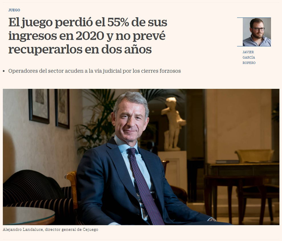 Alejandro Landaluce de CEJUEGO repasa la caída del sector y los procesos judiciales abiertos en una entrevista con CINCO DÍAS