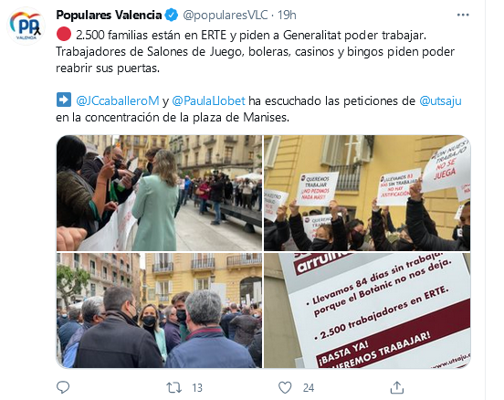 Los Populares de Valencia se vuelcan con los trabajadores del sector del Juego