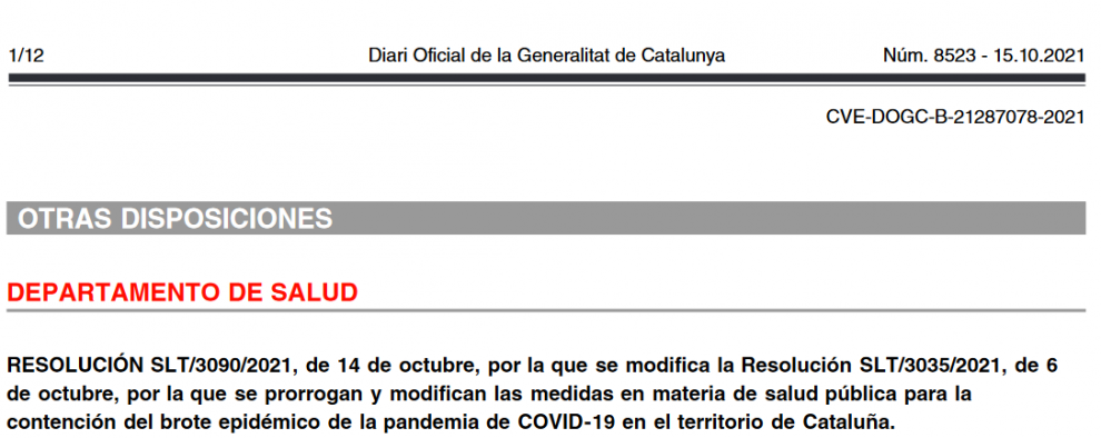 Cataluña hoy en el Diari Oficial: 
Fin de las restricciones y recomendaciones para establecimientos de juego