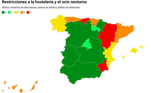 Las flexibilizaciones por comunidad:
Sin restricciones en Andalucía, Castilla La Mancha, Castilla y León, Madrid (el 4 de octubre), Navarra y Comunidad Valenciana (el 9 de octubre)