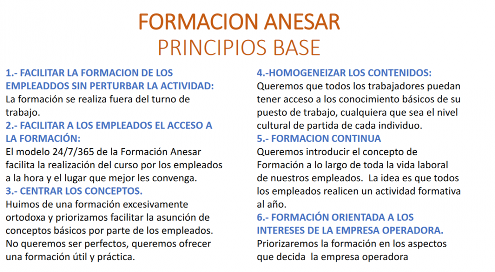 Principios de la plataforma de formación de ANESAR