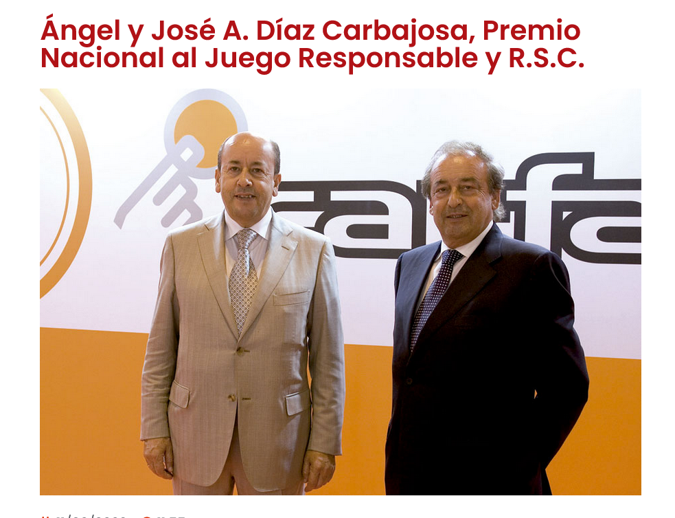 ÁNGEL Y JOSÉ ANTONIO DÍAZ CARBAJOSA, sobre su Premio NACIONAL JUEGO RESPONSABLE Y RSC