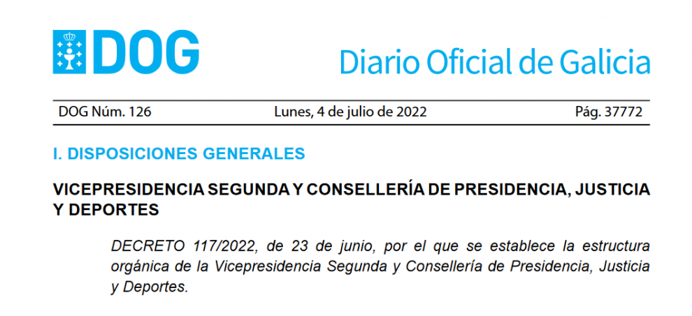 Publicado el Decreto de Galicia que adscribe las competencias de juego del nuevo gobierno