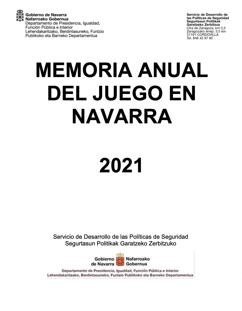 Memoria del Juego de Navarra: el sector privado disminuye su porcentaje de cantidad jugada en 2021