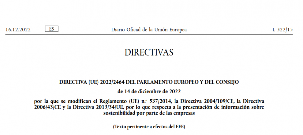 Se publica la Directiva Europea sobre información corporativa en materia de sostenibilidad