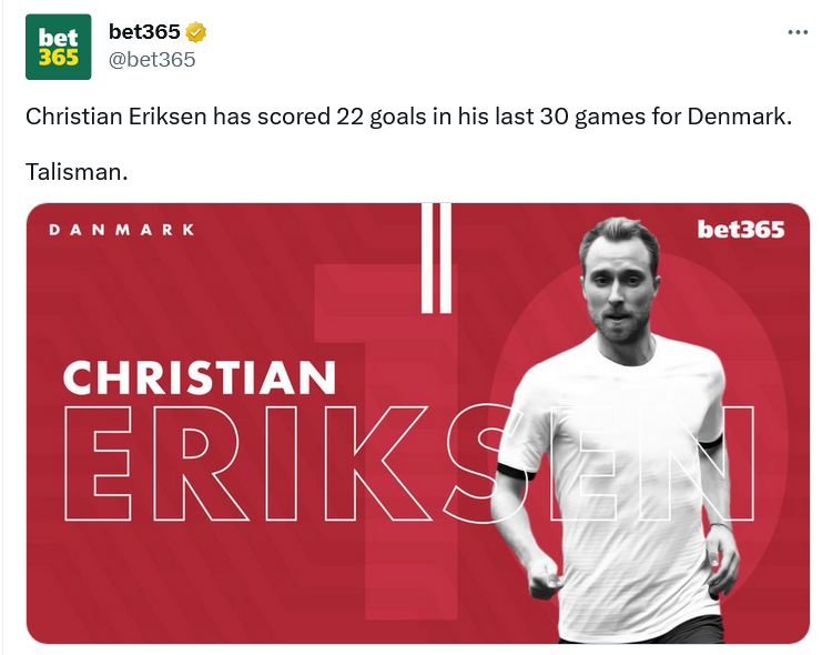 Bet365 debe pagar una compensación a la estrella de fútbol danesa Eriksen