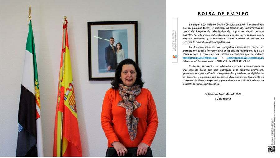 La Alcaldesa de Castilblanco aprovecha la oportunidad del Elisyum con una oferta de empleo masiva