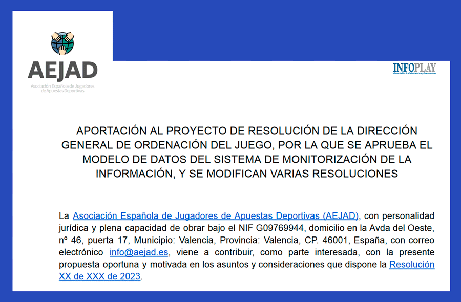 La Asociación Española de Jugadores de Apuestas Deportivas (AEJAD)  propone a la DGOJ que el valor 