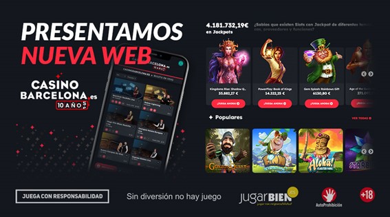 Interfaz de Casino Barcelona Online mostrando slots y app móvil