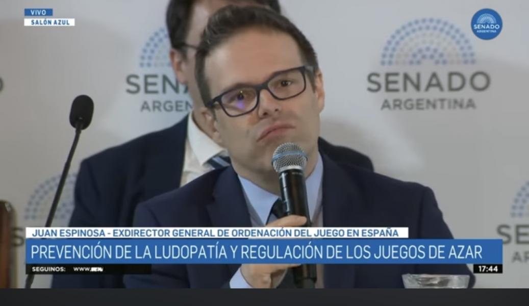 Juan Espinosa demuestra en el Senado argentino que la prohibición de la publicidad no reduce el juego en menores