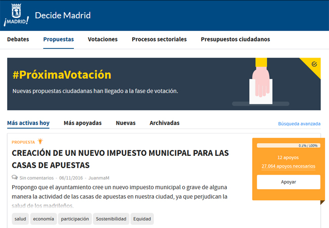 Registrada por un ciudadano una propuesta en el Ayuntamiento de Madrid para crear un “impuesto municipal” a las Casas de Apuestas