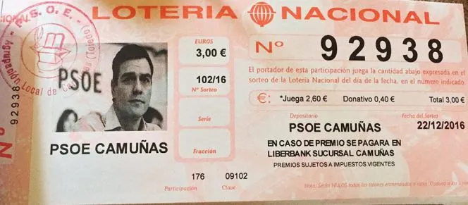 El PSOE reacciona a la venta de Lotería de Navidad con el rostro de Pedro Sánchez.
