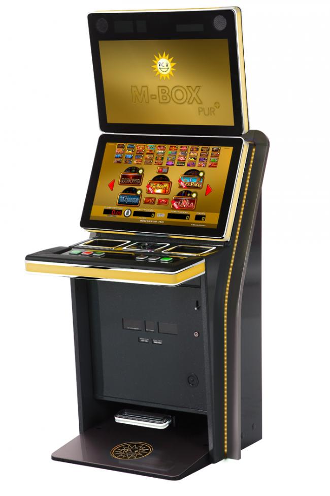 Una de las novedades: M-BOX máquina para Salón con 20 juegos. Incorpora nuevo billetero MD100 GOLD. Pantalla alta definición y SAS. 