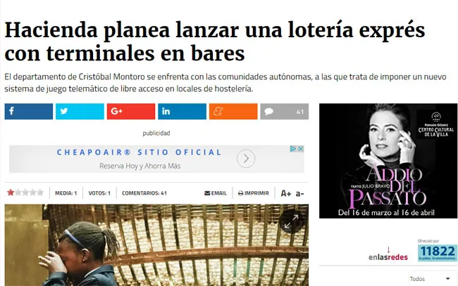 El diario Público se hace eco del problema del sector: "Hacienda planea lanzar una lotería exprés con terminales en bares"
