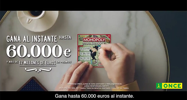 El Rasca Monopoly de la ONCE estrena otro anuncio con reclamo de 60.000€ al instante