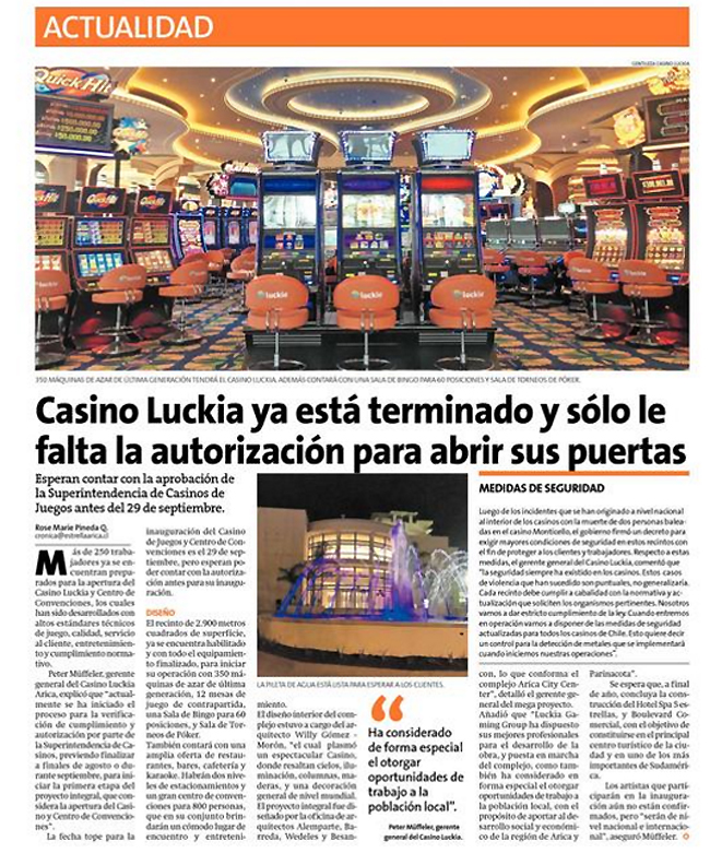 El nuevo Casino Luckia Arica, protagonista de la información local en Chile