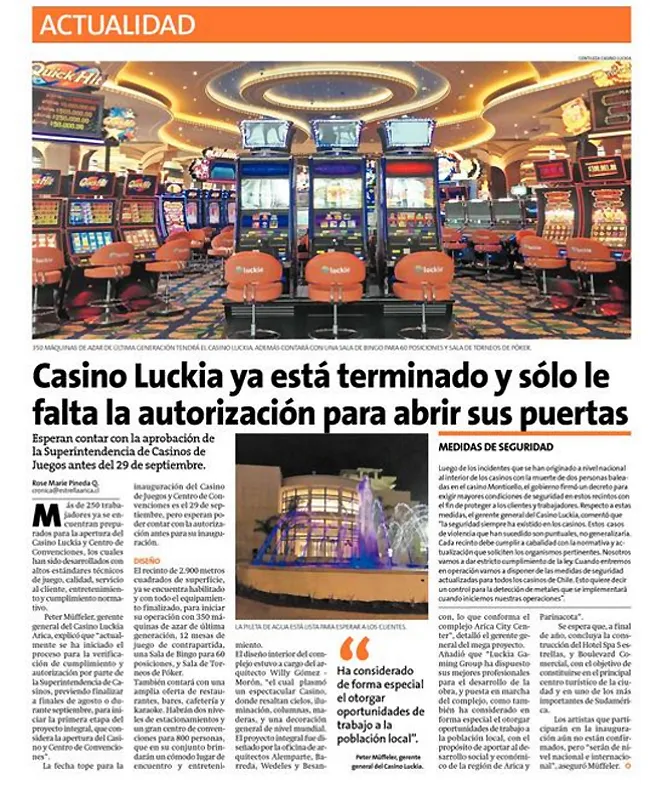 El nuevo Casino Luckia Arica, protagonista de la información local en Chile