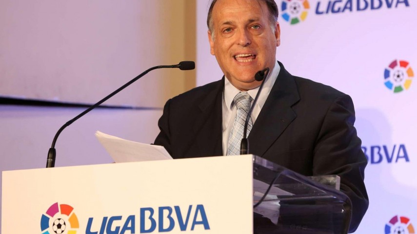 Javier Tebas, presidente de La Liga, hablando de amaños de partidos en 2013 (LaLiga.es)