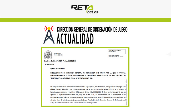 Licencias provisionales de Blackjack, Ruleta y Máquinas de Azar a Retabet que podrá empezar a operar en el segmento de casino online