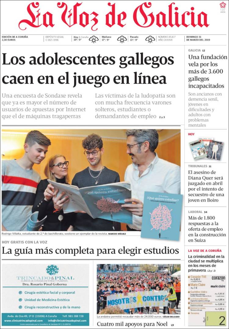 La Voz de Galicia ha dedicado su portada del domingo 31 de marzo al asunto.