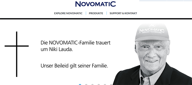 NOVOMATIC viste su web de luto por la muerte de NIKI LAUDA