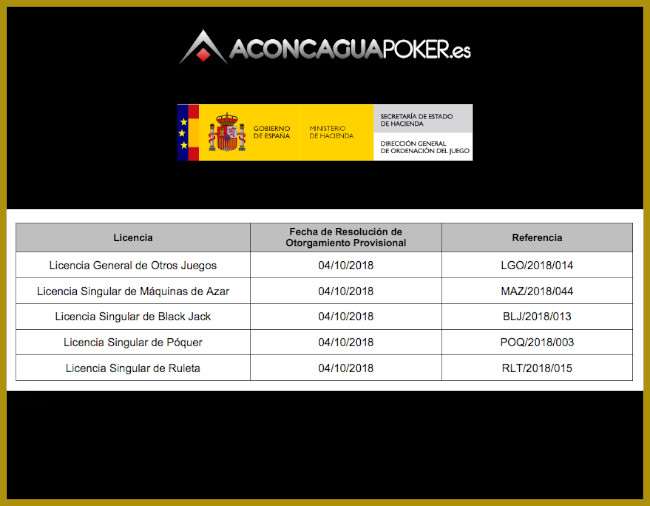 Aconcagua recibe autorización de la DGOJ para ofrecer torneos knockout de poker, Ruleta, Blackjack y Slots