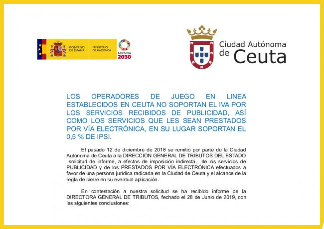 La Dirección General de Tributos del Estado aclara los requisitos fiscales a los operadores de juego en Ceuta