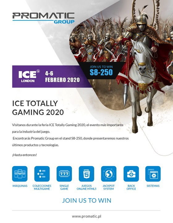 Invitación de PROMATIC GROUP a su stand en el ICE TOTALLY GAMING 2020