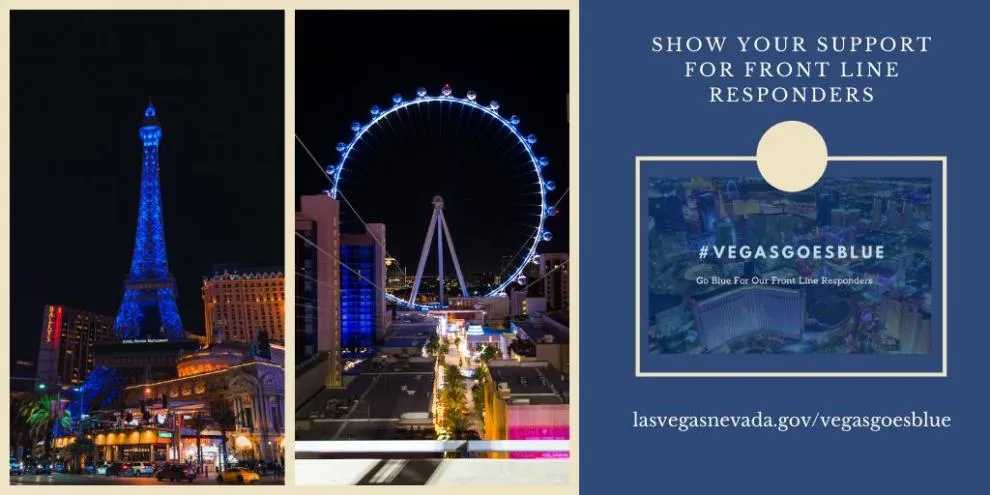 The Las Vegas Strip turns blue to support frontline workers in the fight against Coronavirus (Images)