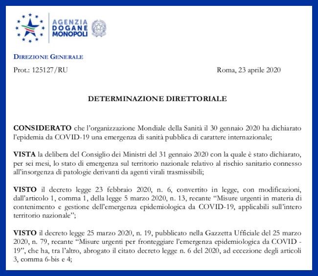 DESESCALADA en Italia: Las apuestas presenciales vuelven el 11 de mayo con sistema de pago de máquinas electrónicas (PUBLICAMOS EL DECRETO)