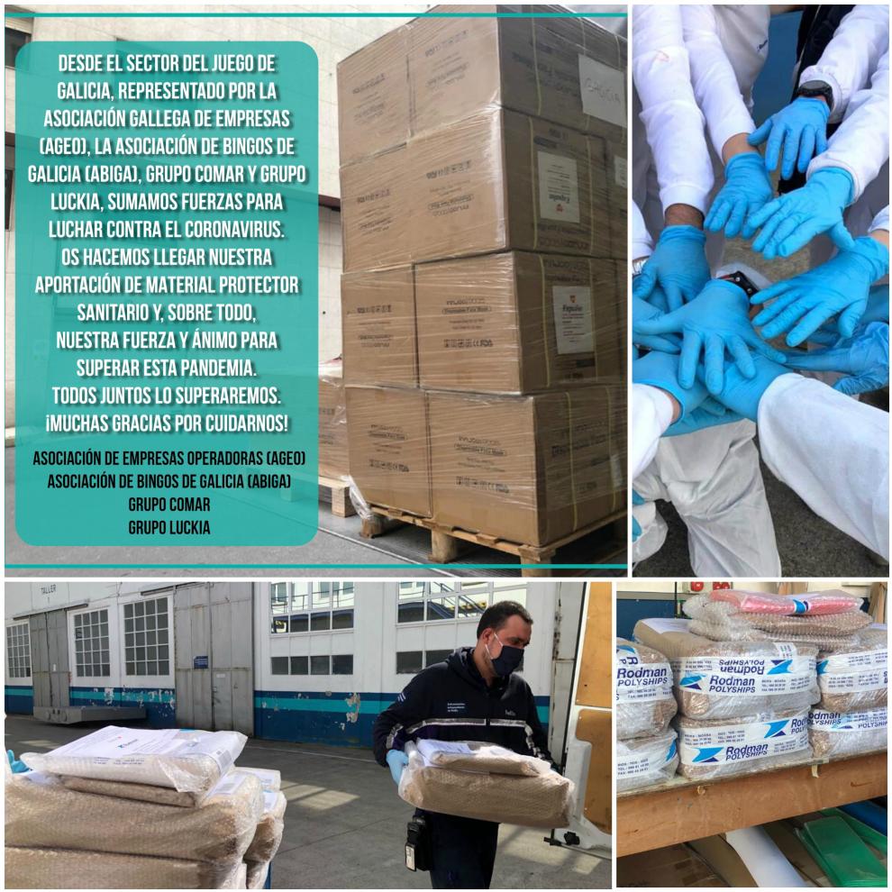 EL SECTOR DEL JUEGO GALLEGO CULMINA SU APORTACIÓN DE MATERIAL SANITARIO DONANDO 400 PROTECTORES IMPERMEABLES Y 150 CAPUCHAS DE PROTECCIÓN