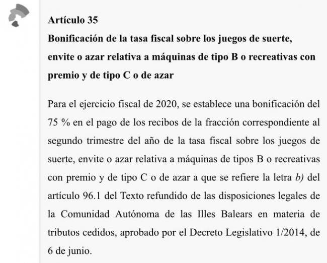 BALEARES: Publicada la reducción en un 75% de la Tasa Fiscal del segundo trimestre, que será inaplazable
