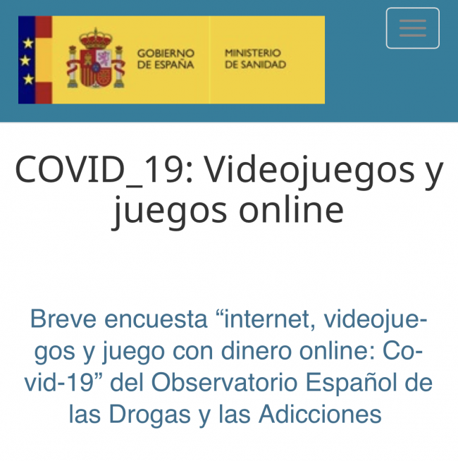 El Plan Nacional Sobre Drogas lanza la encuesta “internet, videojuegos y juego con dinero online: Covid -19”