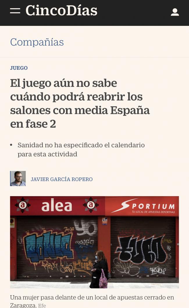 ESPAÑA: Más de 15.000 familias (sólo de Salones de Juego) desesperadas por poder volver a trabajar
