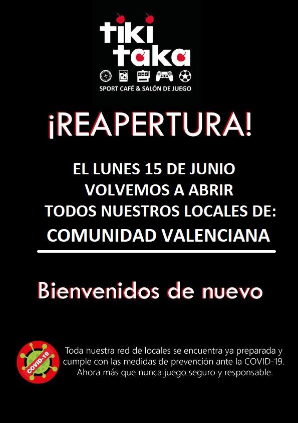 Así anuncia TIKI TAKA su reapertura en la Comunidad Valenciana