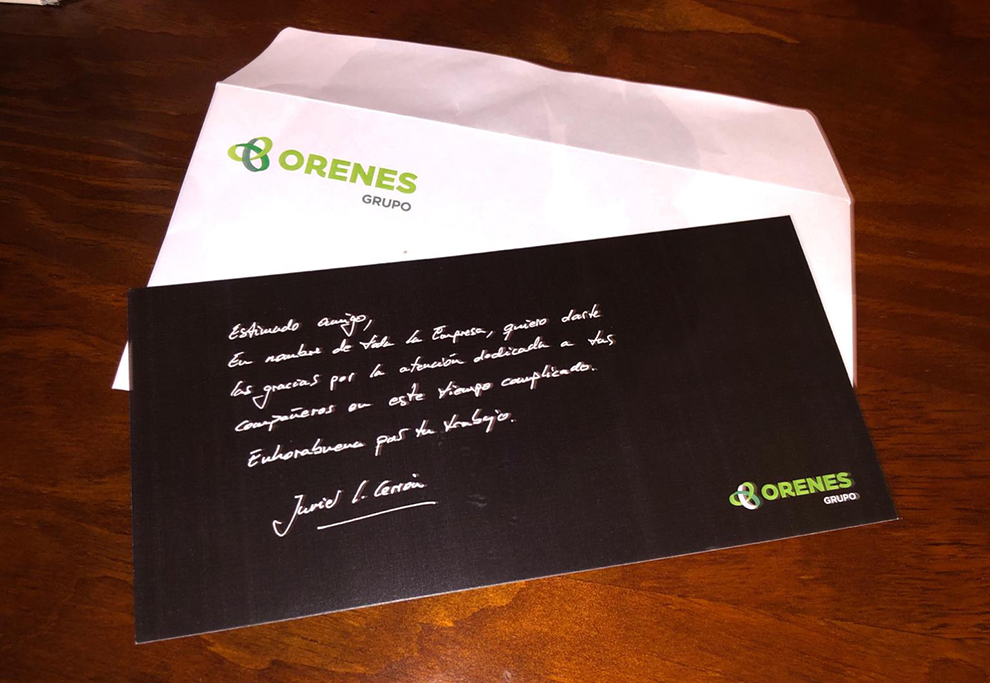  Javier López Cerrón emociona a los empleados del Grupo Orenes con una carta de agradecimiento