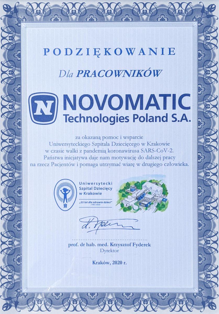  NOVOMATIC Technologies Poland recauda fondos para el Hospital Universitario de Niños en Cracovia