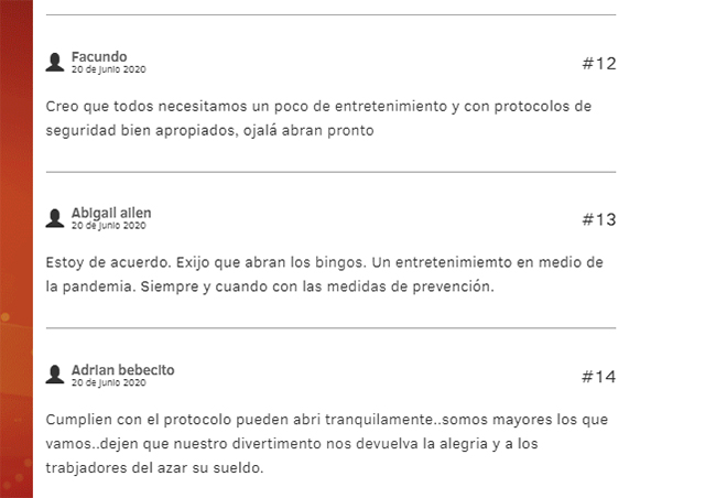 Algunos de los comentarios publicados en nuestra web sobre la reapertura en Argentina