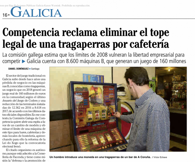 AGEO reacciona ante la propuesta de eliminar el límite de máquinas tipo B por local