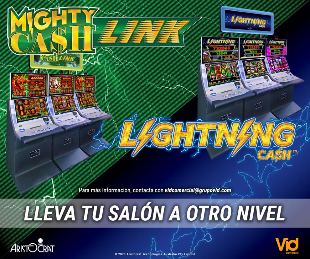 ARISTOCRAT estrena imagen en INFOPLAY para lucir las atractivas 
Mighty Cash™ Link 
y 
Lightning Cash™ 