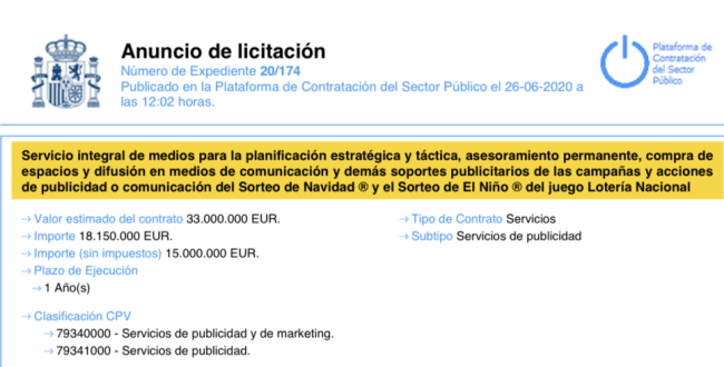 El Gobierno no recorta presupuestos para los sorteos de El Gordo y El Niño: 
3 MILLONES € para hacer el anuncio y 15 MILLONES € para publicidad
