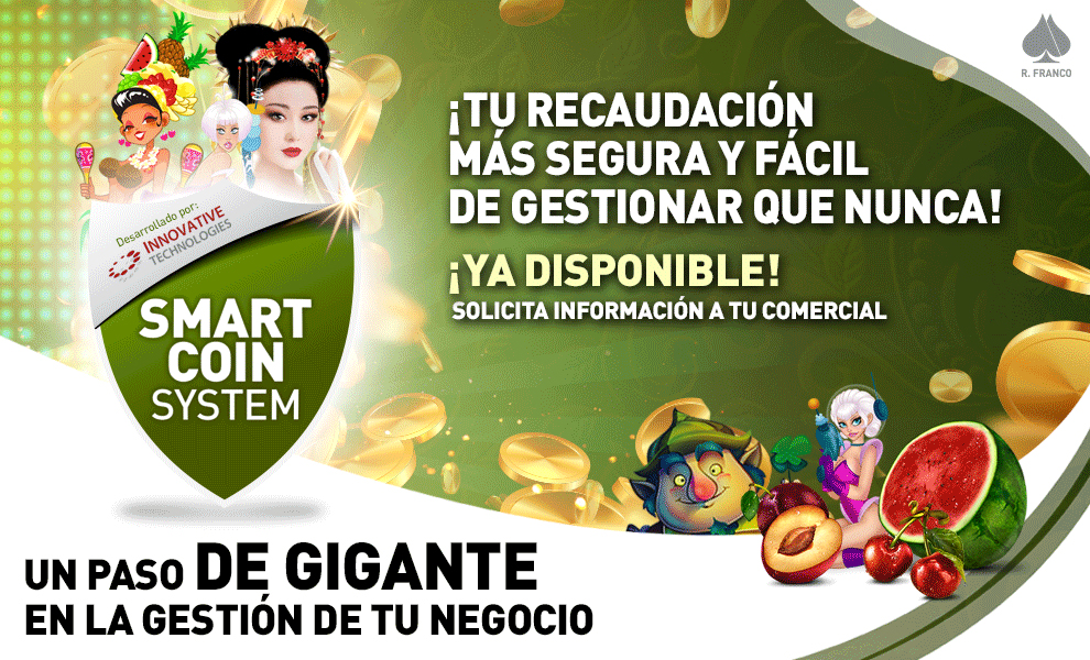 R. FRANCO renueva su imagen promocional en INFOPLAY para anunciar la integración del innovador SMART COIN SYSTEM a sus productos