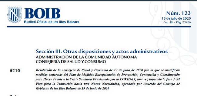  Baleares actualiza su protocolo para locales tras superar la Fase 3