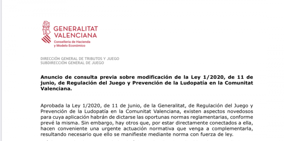 VALENCIA: Publicadas las medidas urgentes de la Ley del juego, PLAZO DE APORTACIONES hasta el 13 agosto