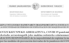País Vasco y la SUSPENSIÓN DE LA EFECTIVIDAD DE PERMISO DE EXPLOTACION DE MAQUINAS DE JUEGO