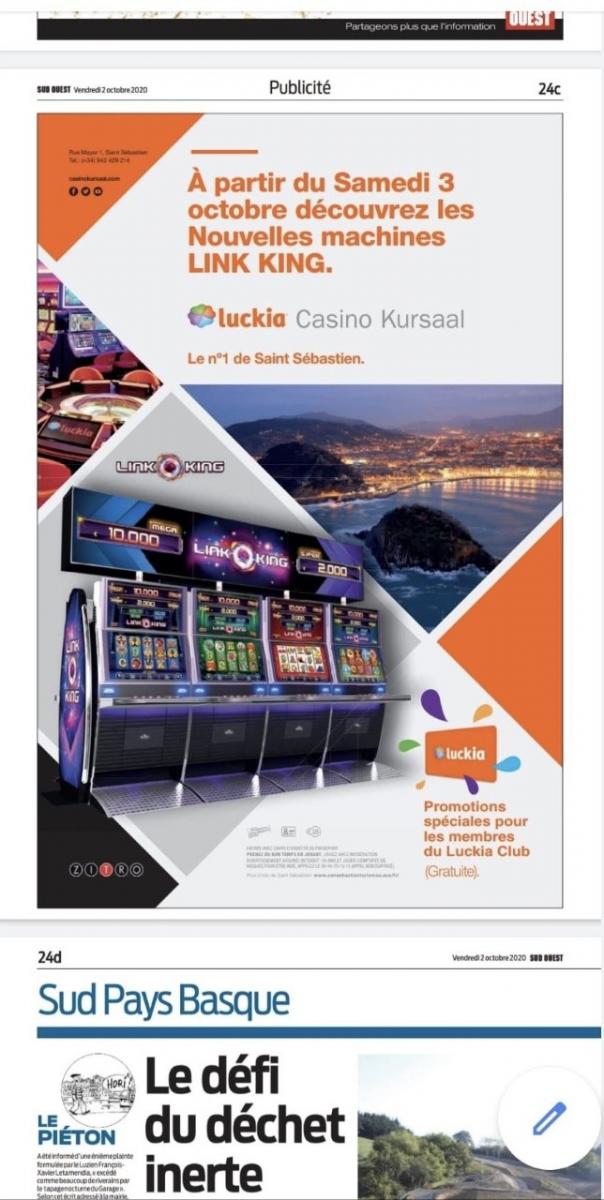  El Casino LUCKIA Kursaal y LINK KING de ZITRO, en la prensa generalista francesa