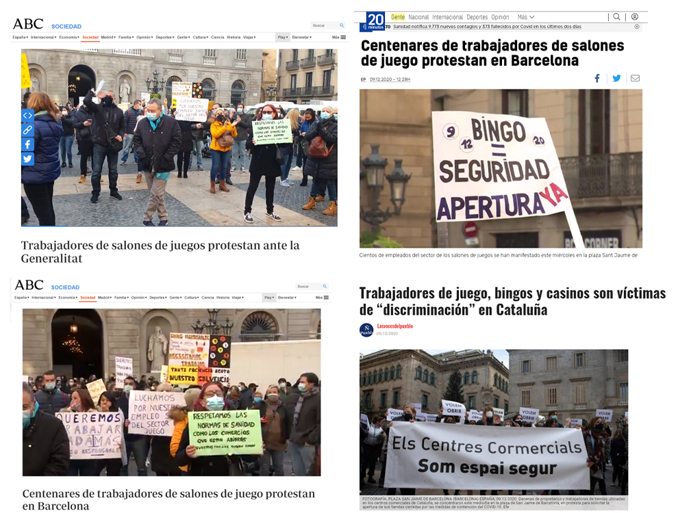  IMPRESIONANTE COBERTURA mediática DE LAS PROTESTAS de BINGOS, SALONES y CASINOS en Cataluña